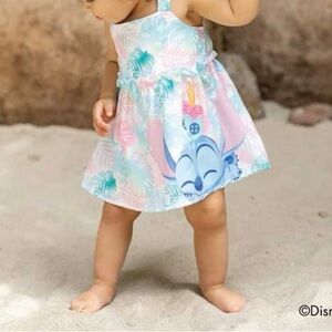 Patpat Disney Toddler Blue and Pink Lilo & Stitch Tank Dress, Size 9-12M